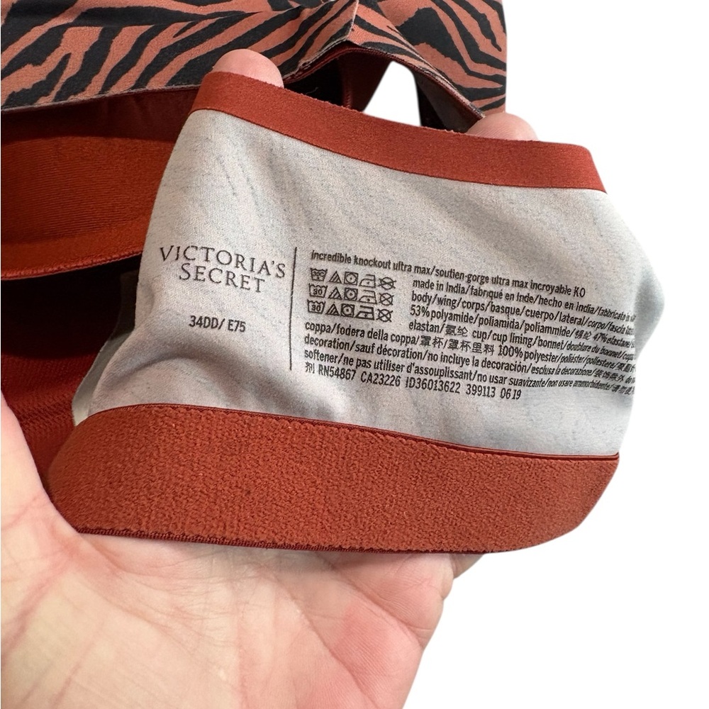 VICTORIA’s SECRET Zebra Print Sports Bra in Orange /Black Size 34DD — WILD!!! - Picture 5 of 5